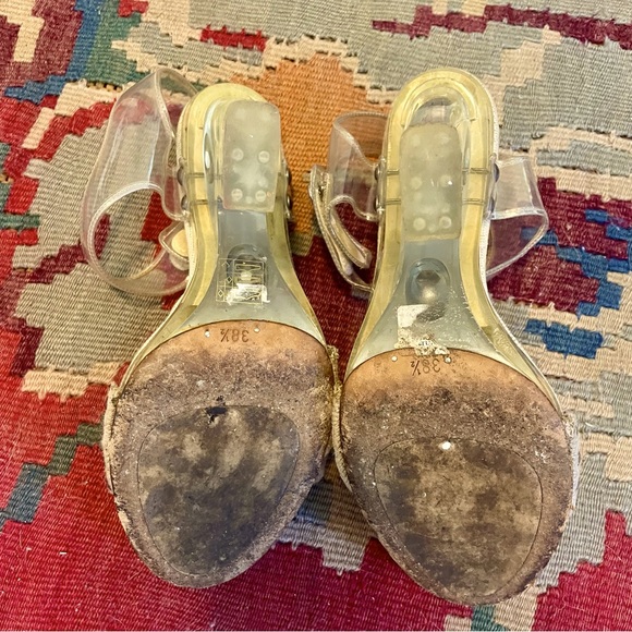 PRADA SP10 Clear PVC Platform Heels Beige Burlap Raffia Strap, sz 38.5 - Picture 13 of 13